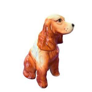 Vintage Ceramic Cocker Spaniel Dog Figurine Brown White Glossy Hand Painted 3.5"